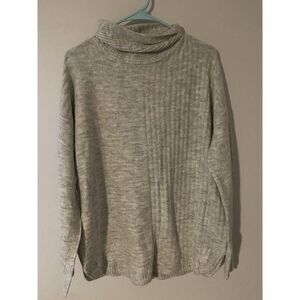 Lee Sweater Gray Marble Ribbed Detail Turtle Neck Size Medium Soft Split Sides